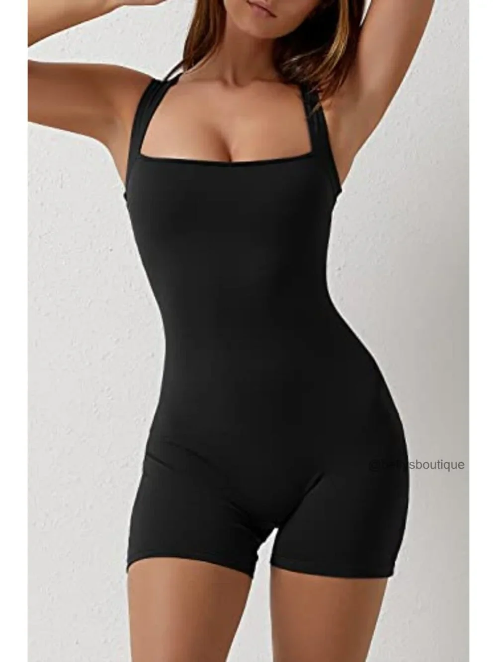 Strappy Square Neck Tank Top Bodycon Stretch Jumpsuit Romper